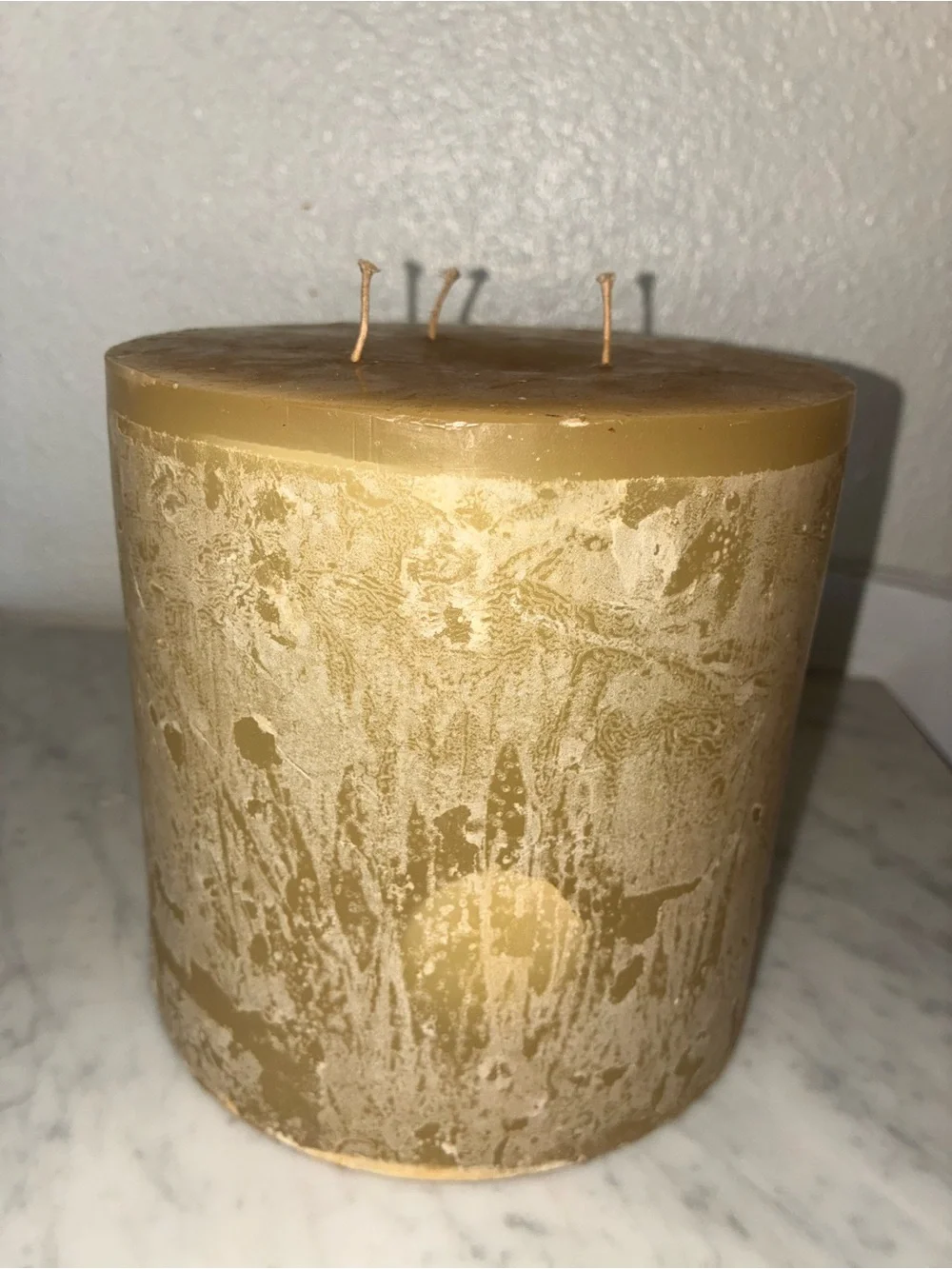 Pottery Barn Vanilla Amber Textured Triple Wick Wax Pillar Candle 6” x 6”